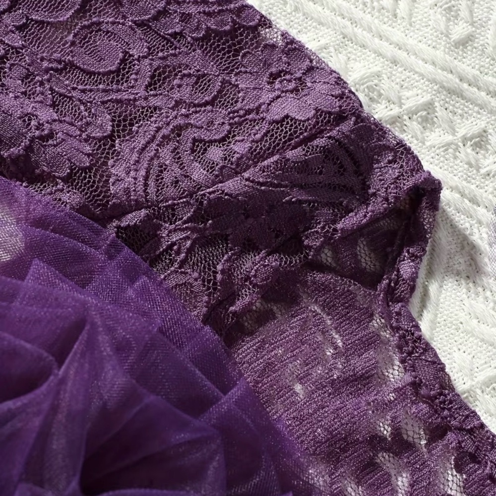 Purple Tulle and Lace Baby Infant Newborn Headband and Tutu Dress Set for Photos - Picture 5 of 12